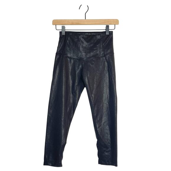 Zella Leggings Women's Size XS Black Shiny High Waisted Cropped Athletic Workout - Picture 1 of 9